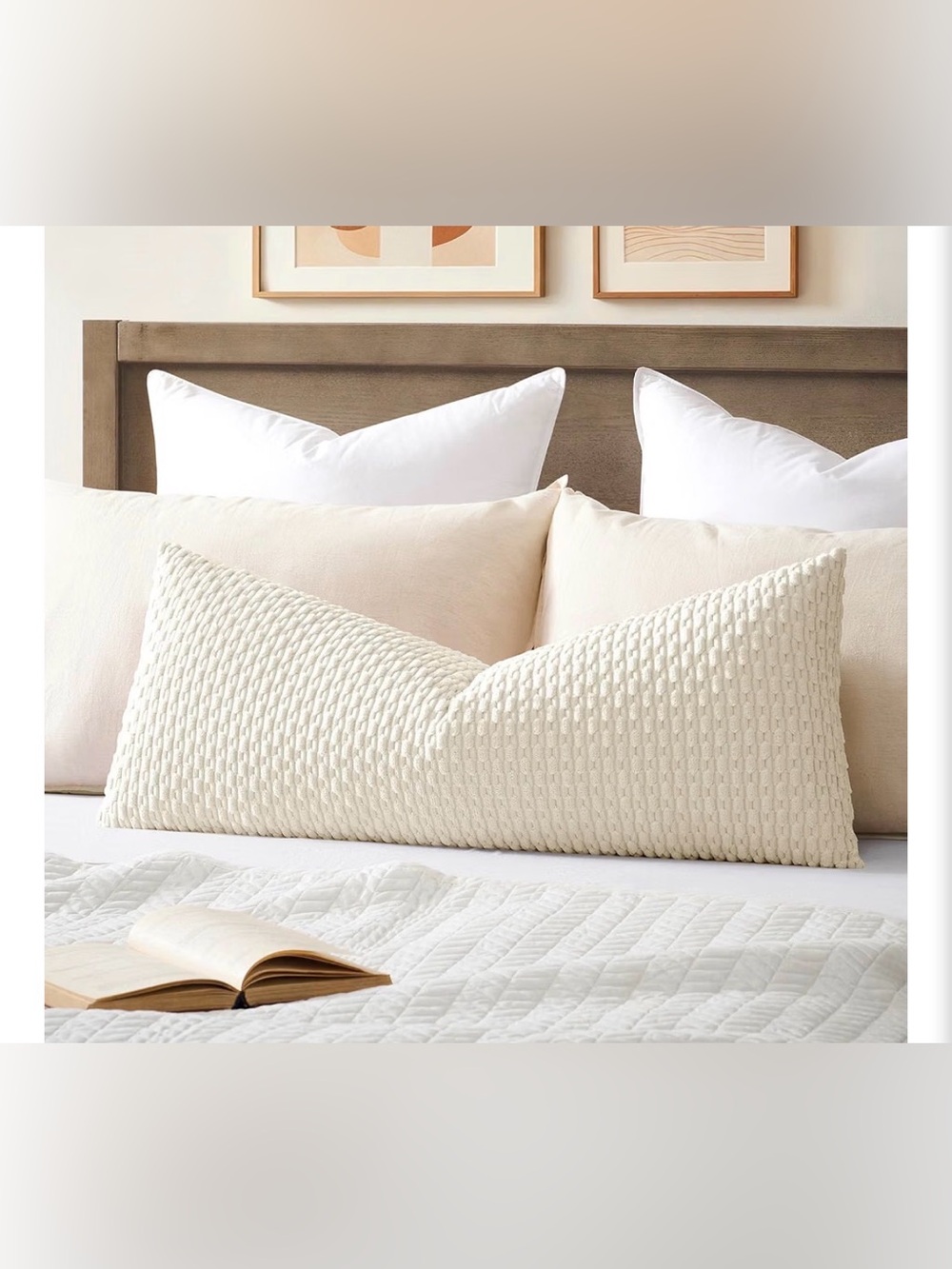 Textured Lumbar Pillow Cover Cream Neutral Boho Farmhouse